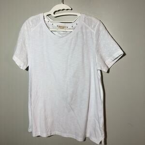 Barbour womens springtime short sleeve top cotton white sz 10 pointelle sleeves